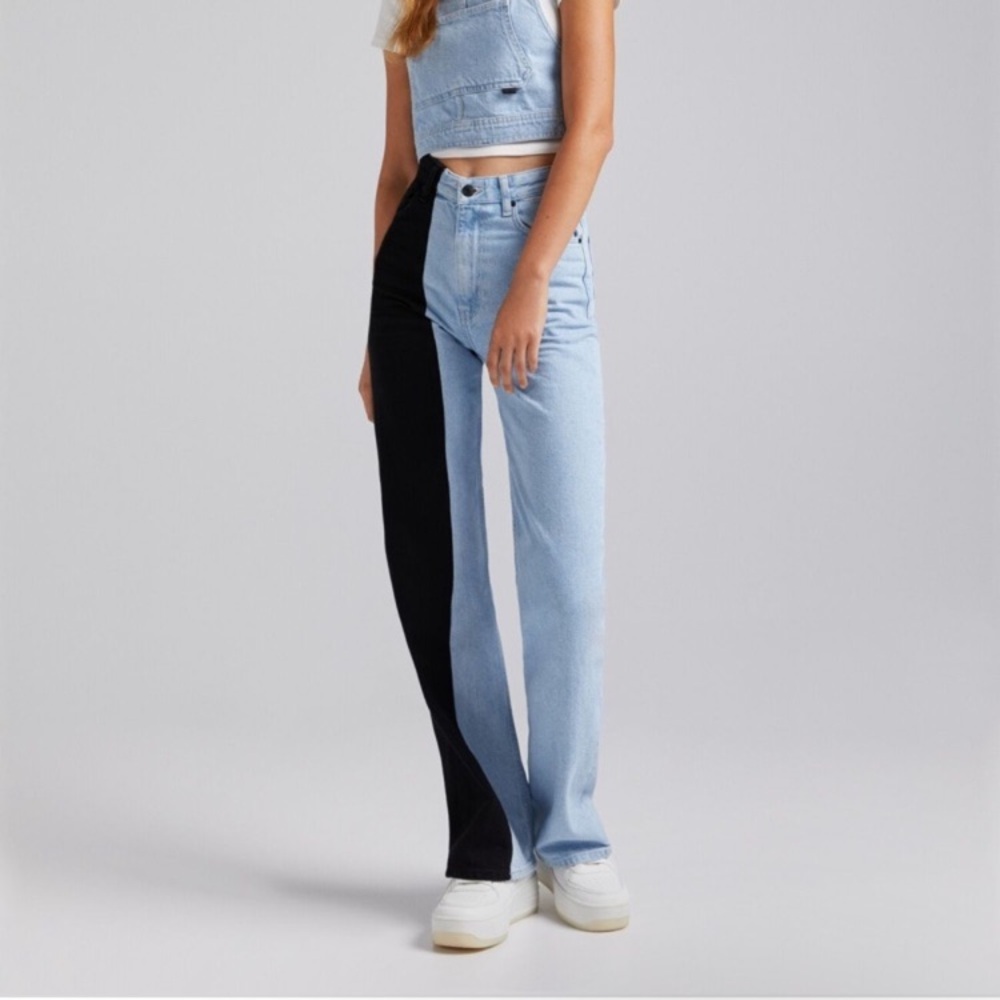 Bershka cropped vest denim and black size S